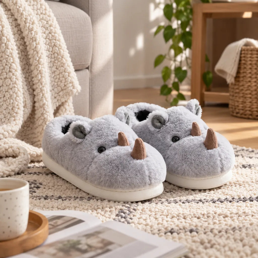 Chausson rhinocéros peluche