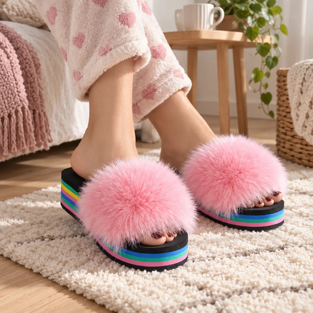Chaussons fourrure femme compensés