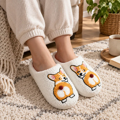 Chausson corgi peluche antidérapant