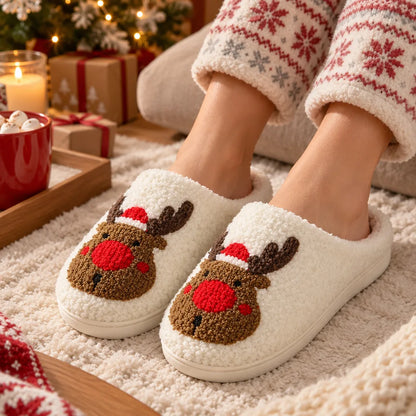 Chausson femme renne noel