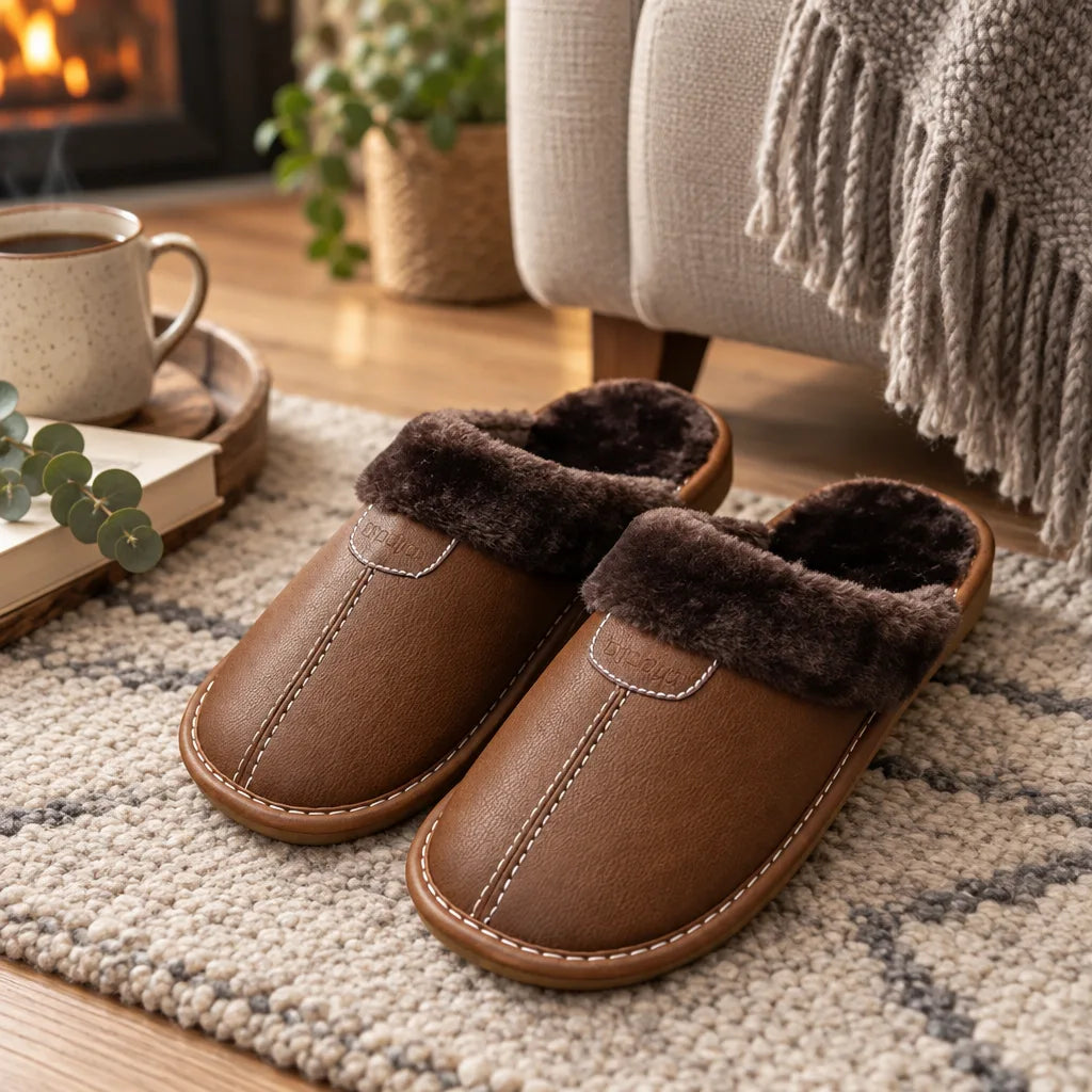 Chausson cuir fourré homme
