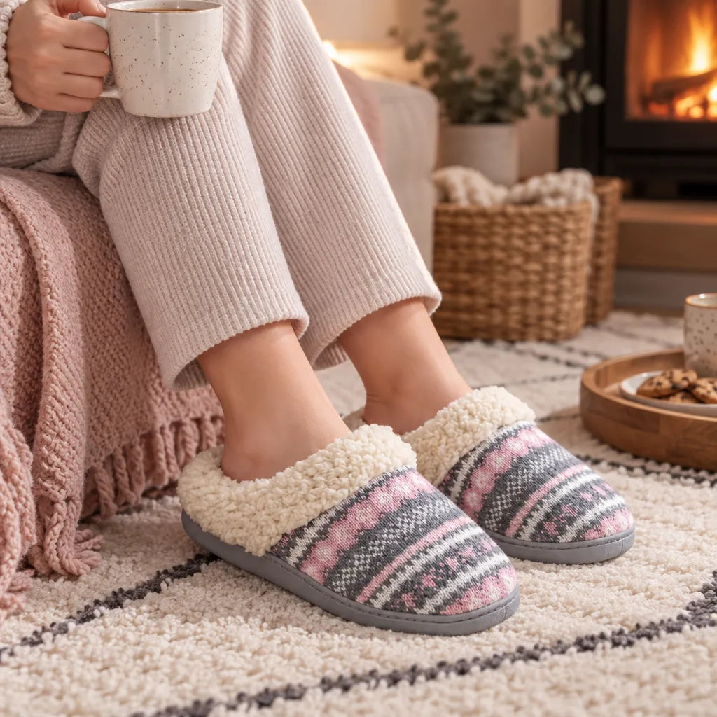 Chausson femme fourré rose
