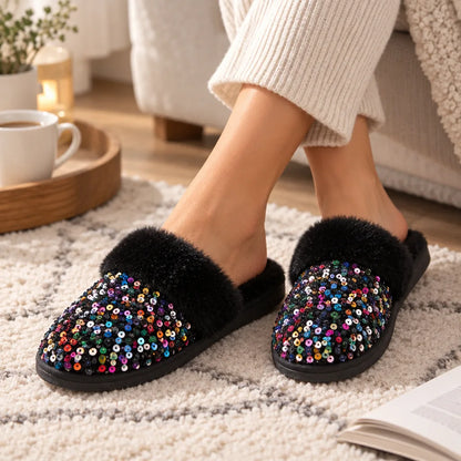Chausson femme strass fourrure