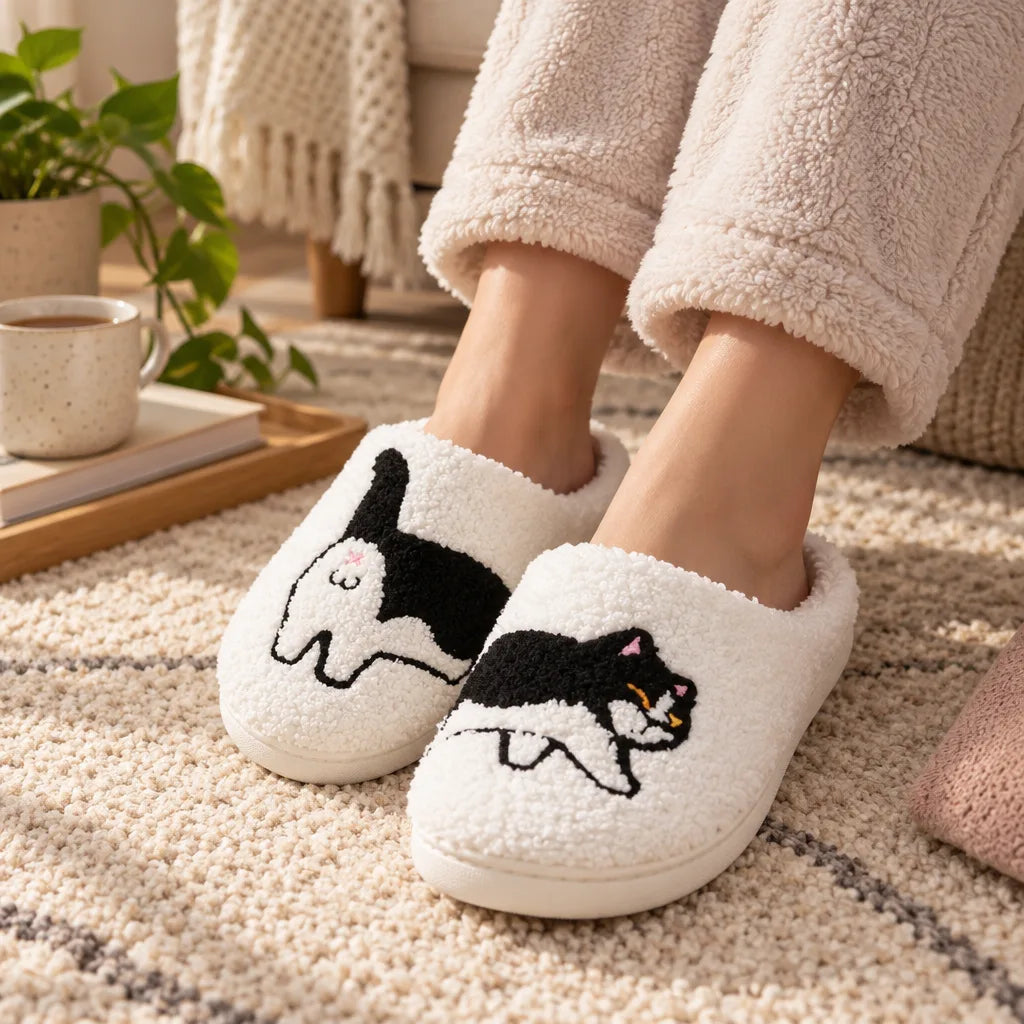 Chausson femme motif chat