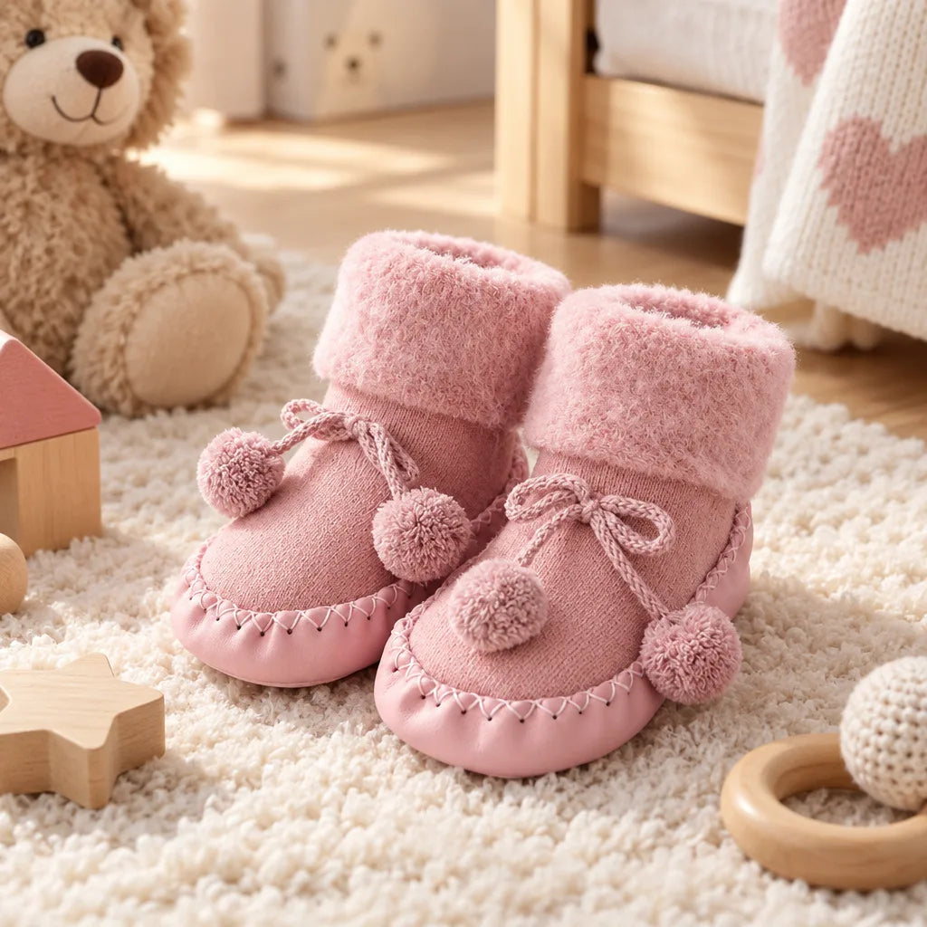 Chausson enfant pompon doublure