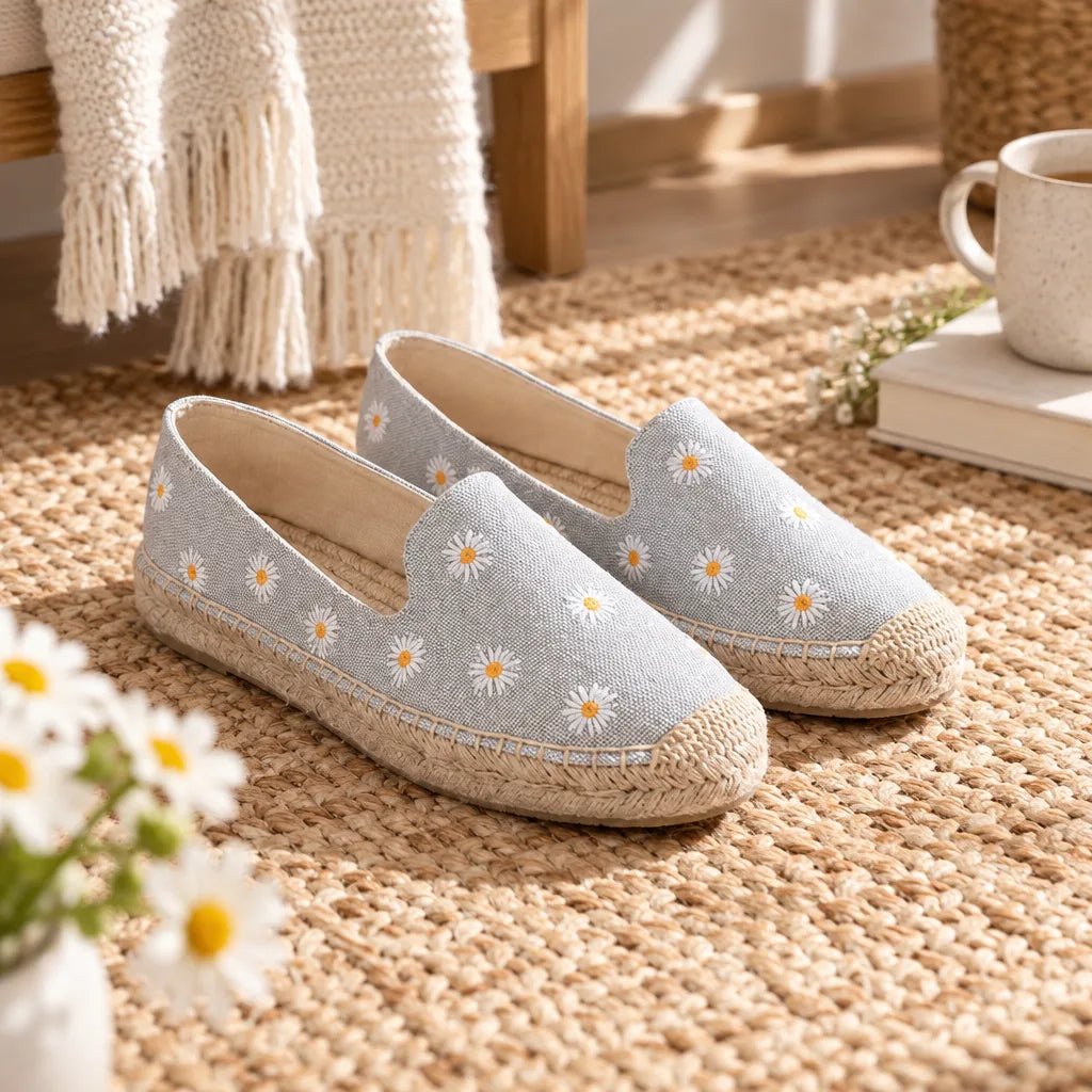 Chausson femme espadrille marguerites