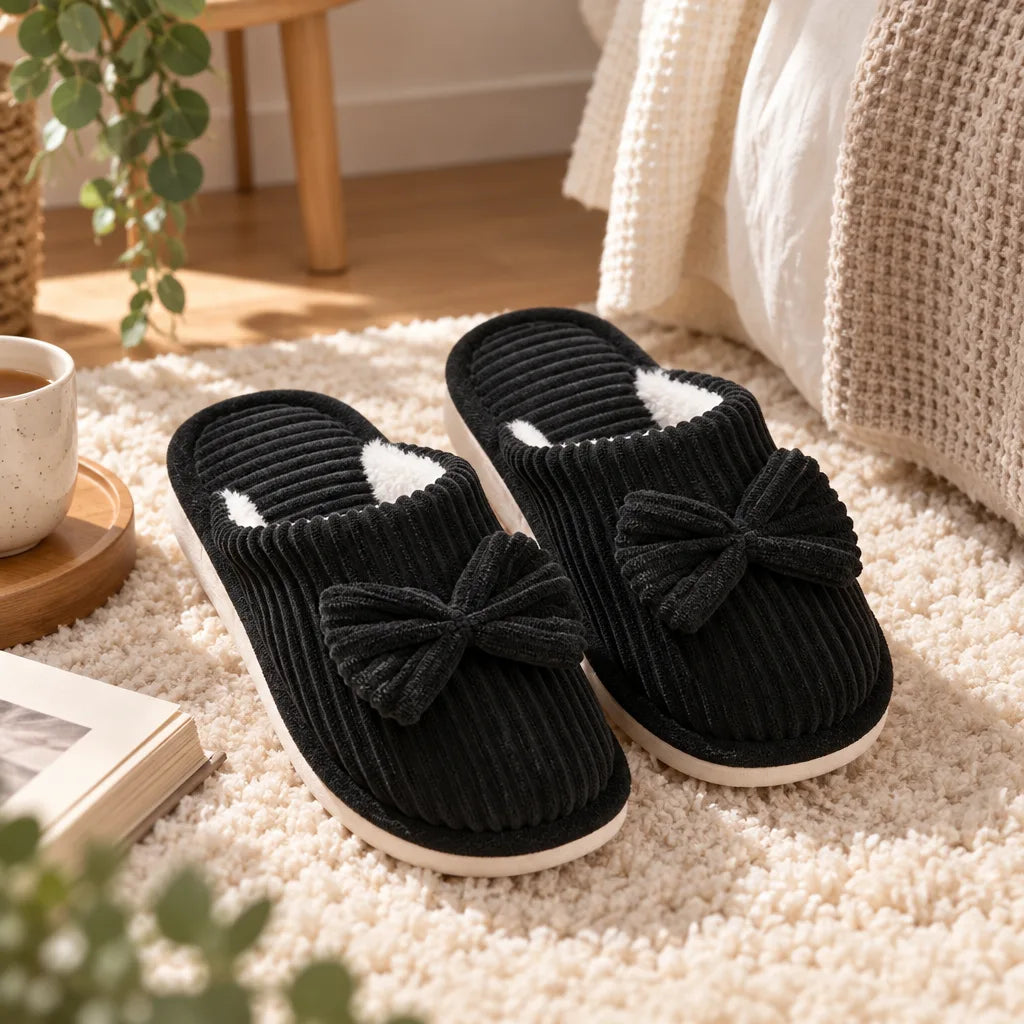 Chausson femme velours noeud