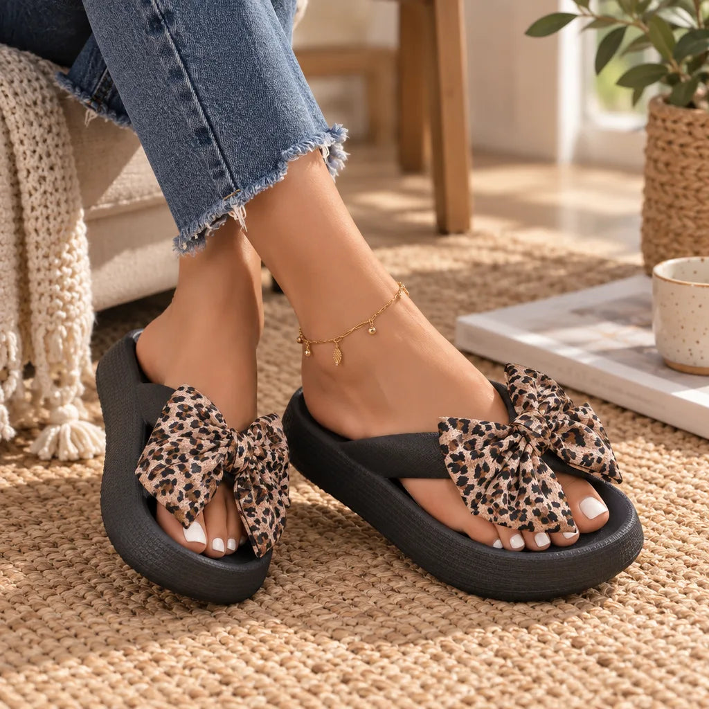 Sandales femme nœud léopard