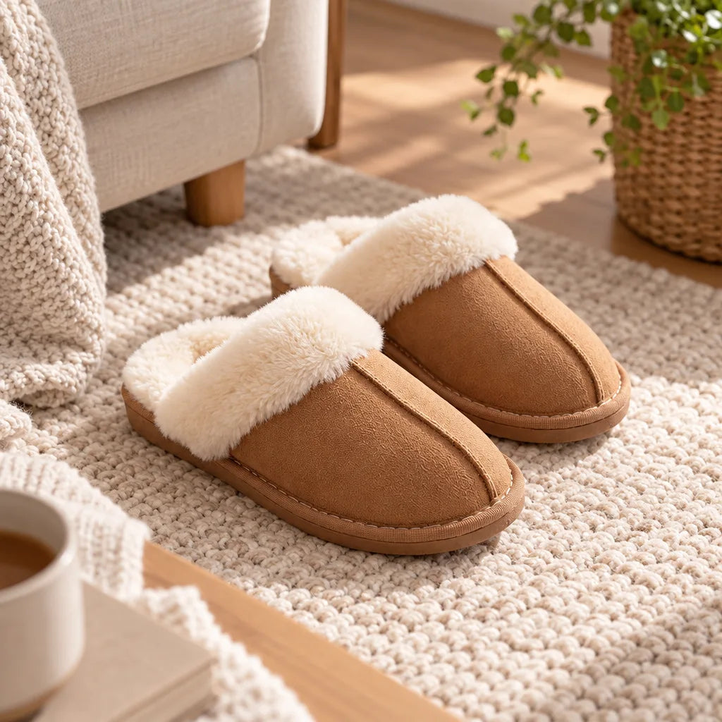Chaussons imitation daim fourrés