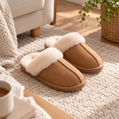 Chaussons imitation daim fourrés