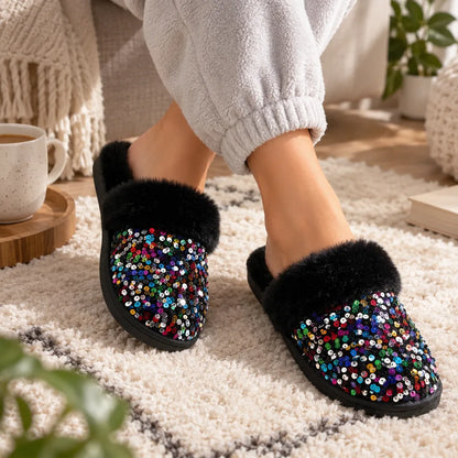 Chausson femme strass fourrure