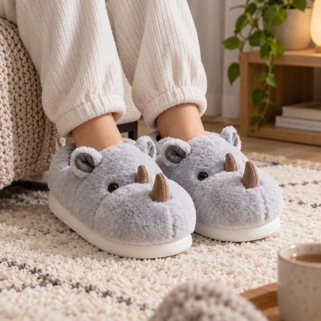Chausson rhinocéros peluche