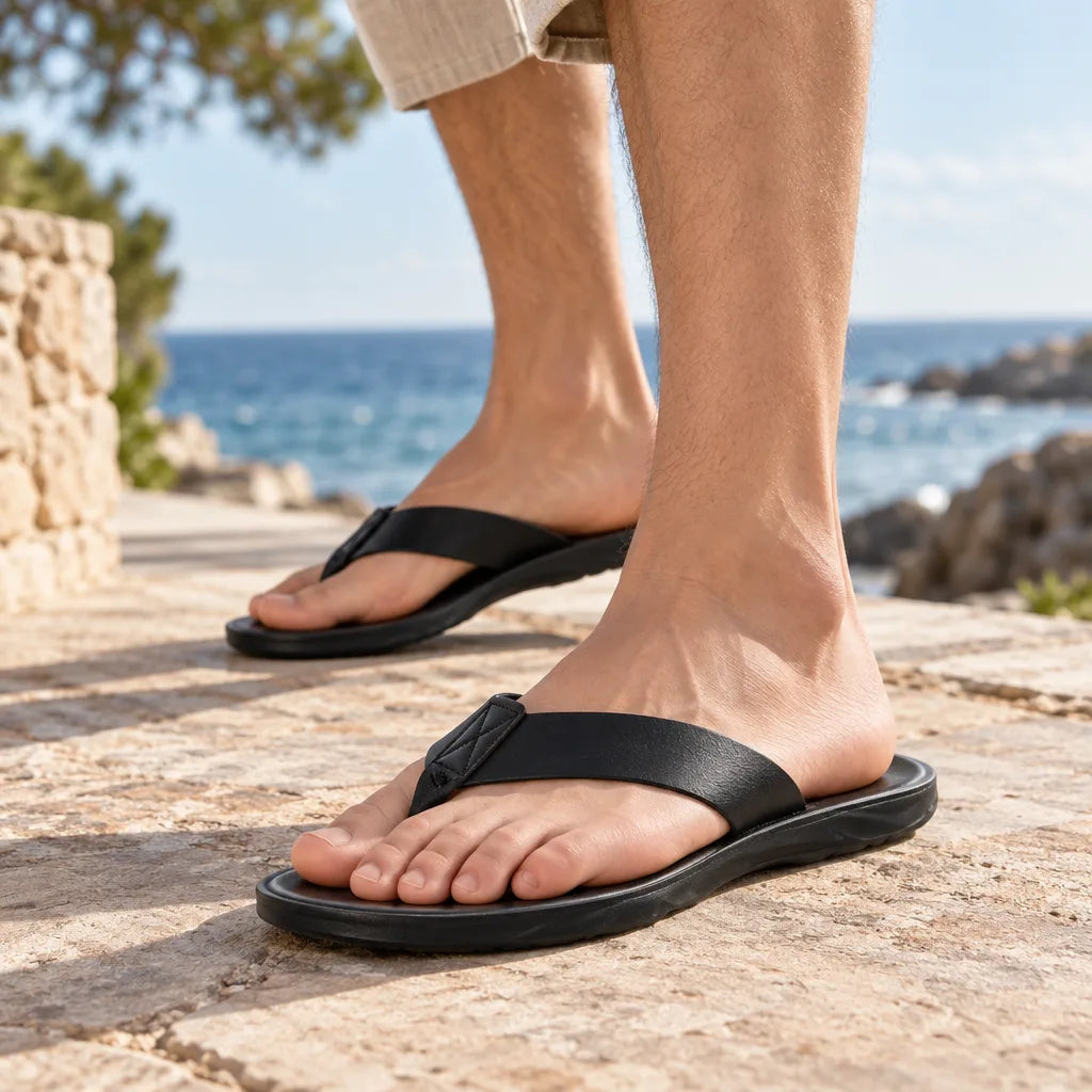 Tongs homme cuir pu