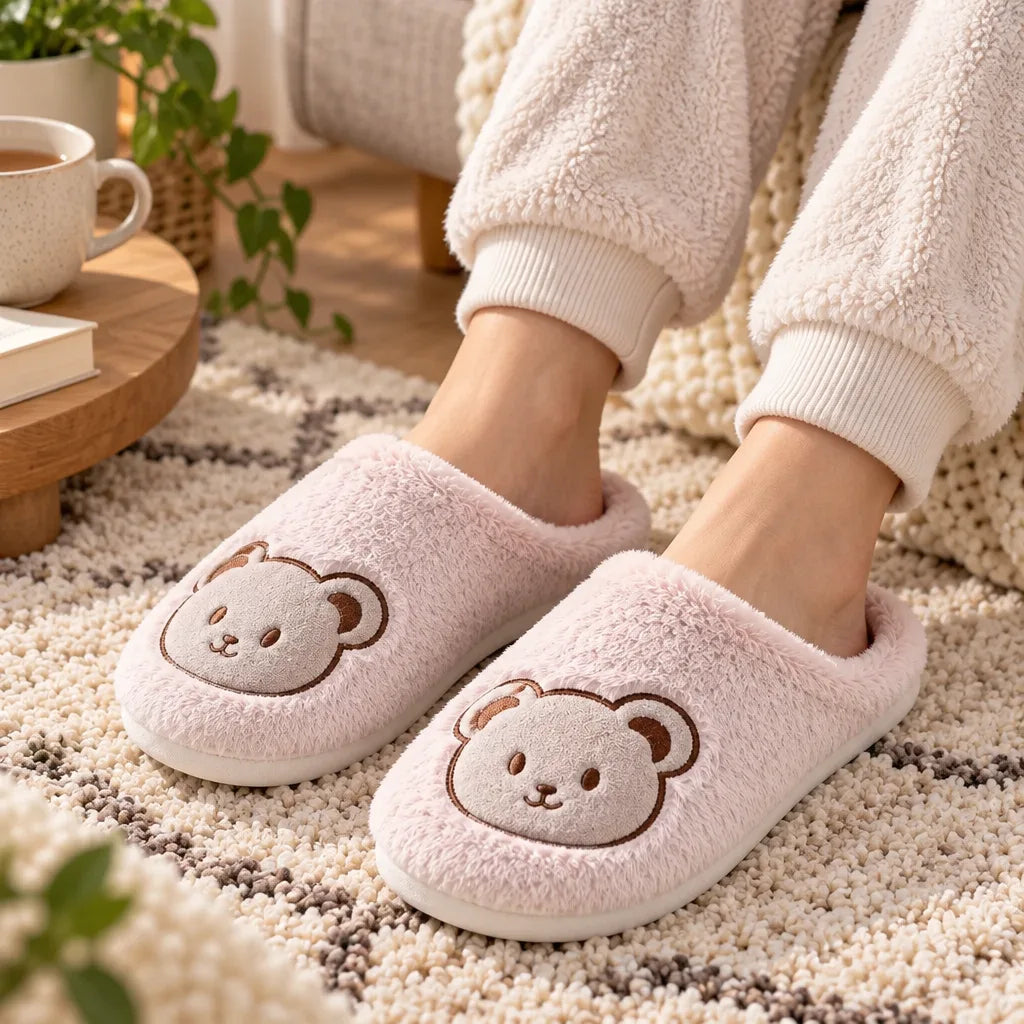 Chausson femme motif ourson