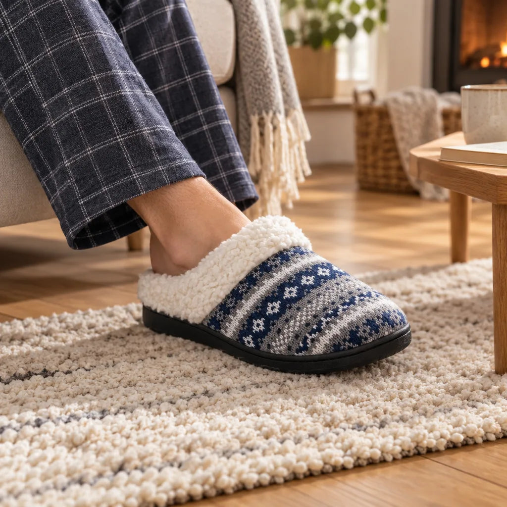 Chausson fourré bleu homme