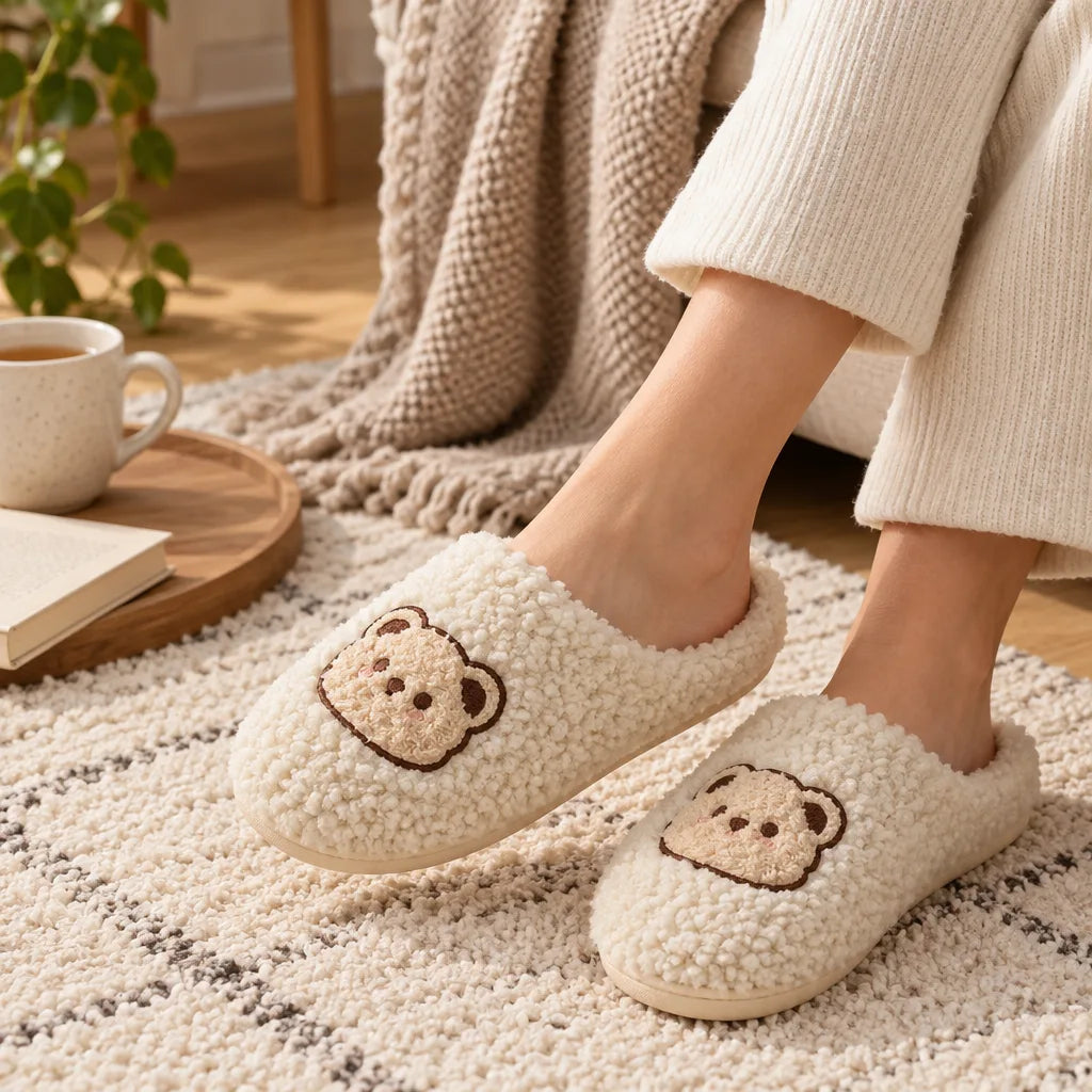 Chausson femme motif ours