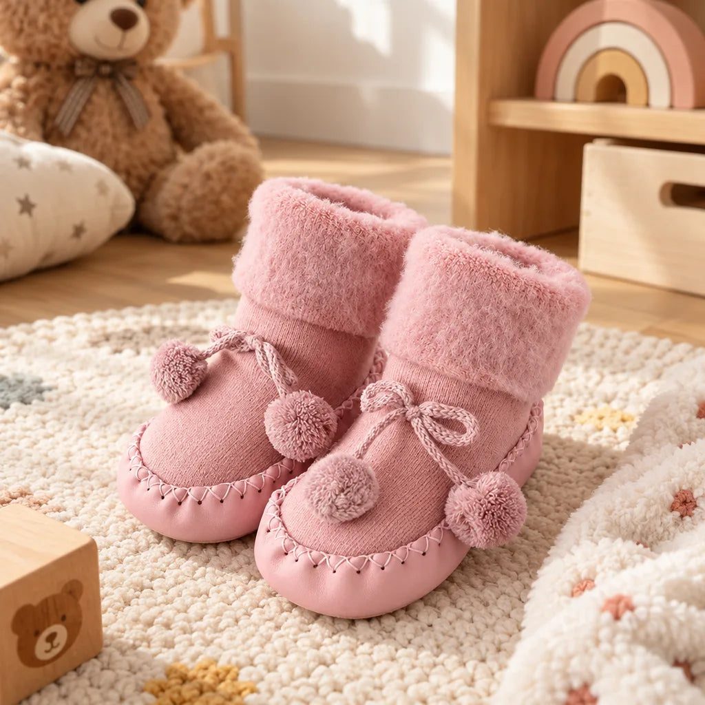 Chausson enfant pompon doublure