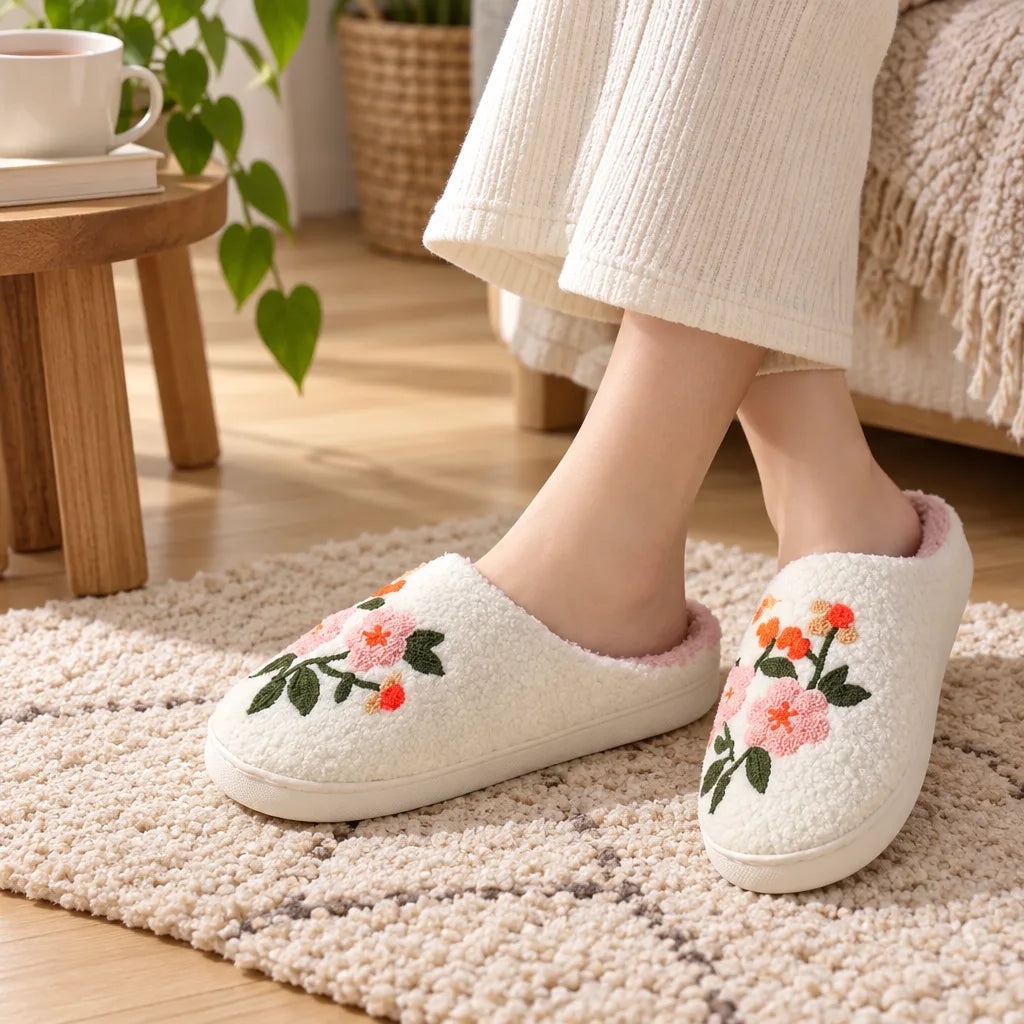 Chausson femme motif fleur