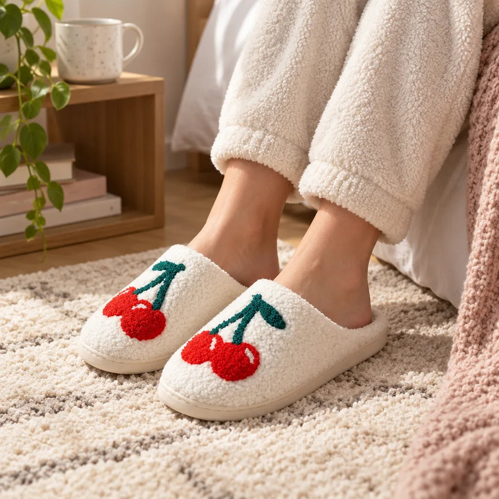 Chausson femme motif cerise