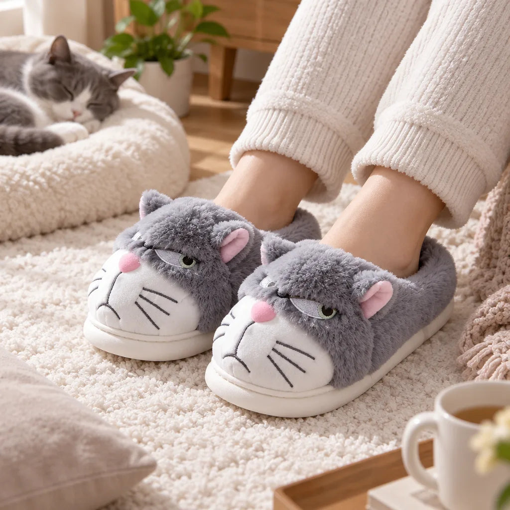 Chausson femme motif chat