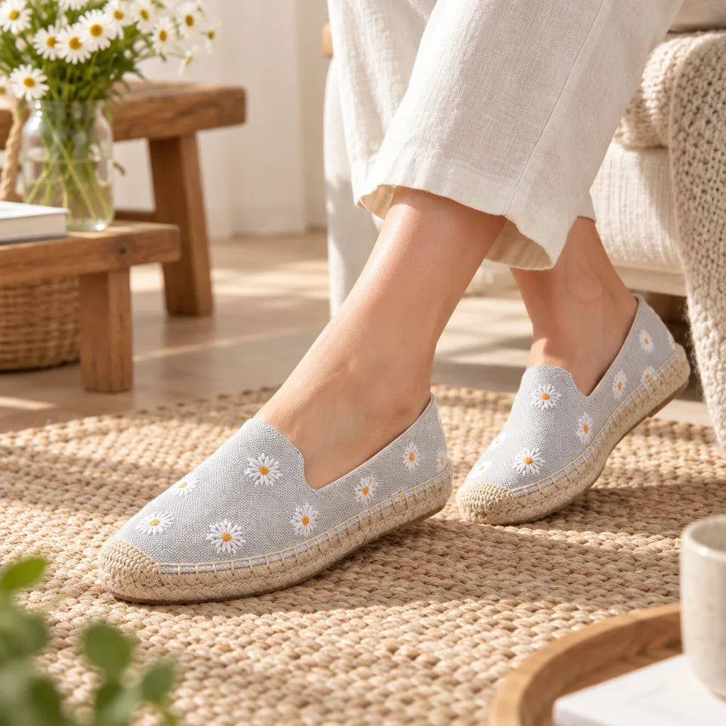 Chausson femme espadrille marguerites