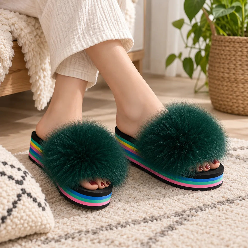 Chaussons fourrure femme compensés