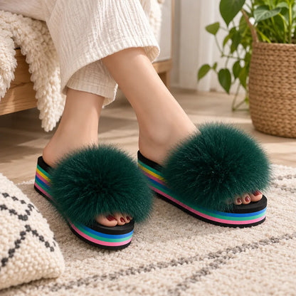 Chaussons fourrure femme compensés