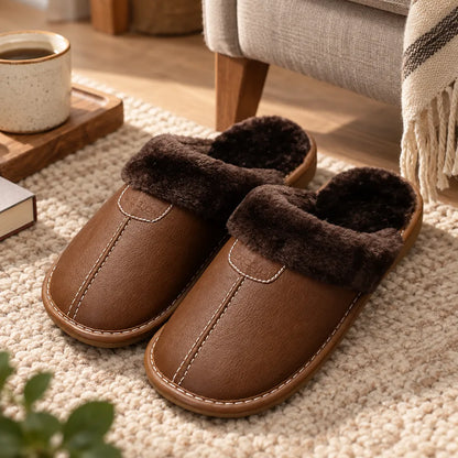 Chausson cuir fourré homme