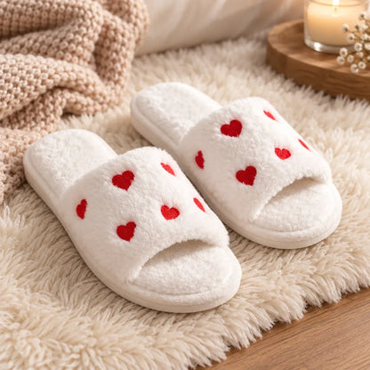 Chaussons femme cœur fourrure