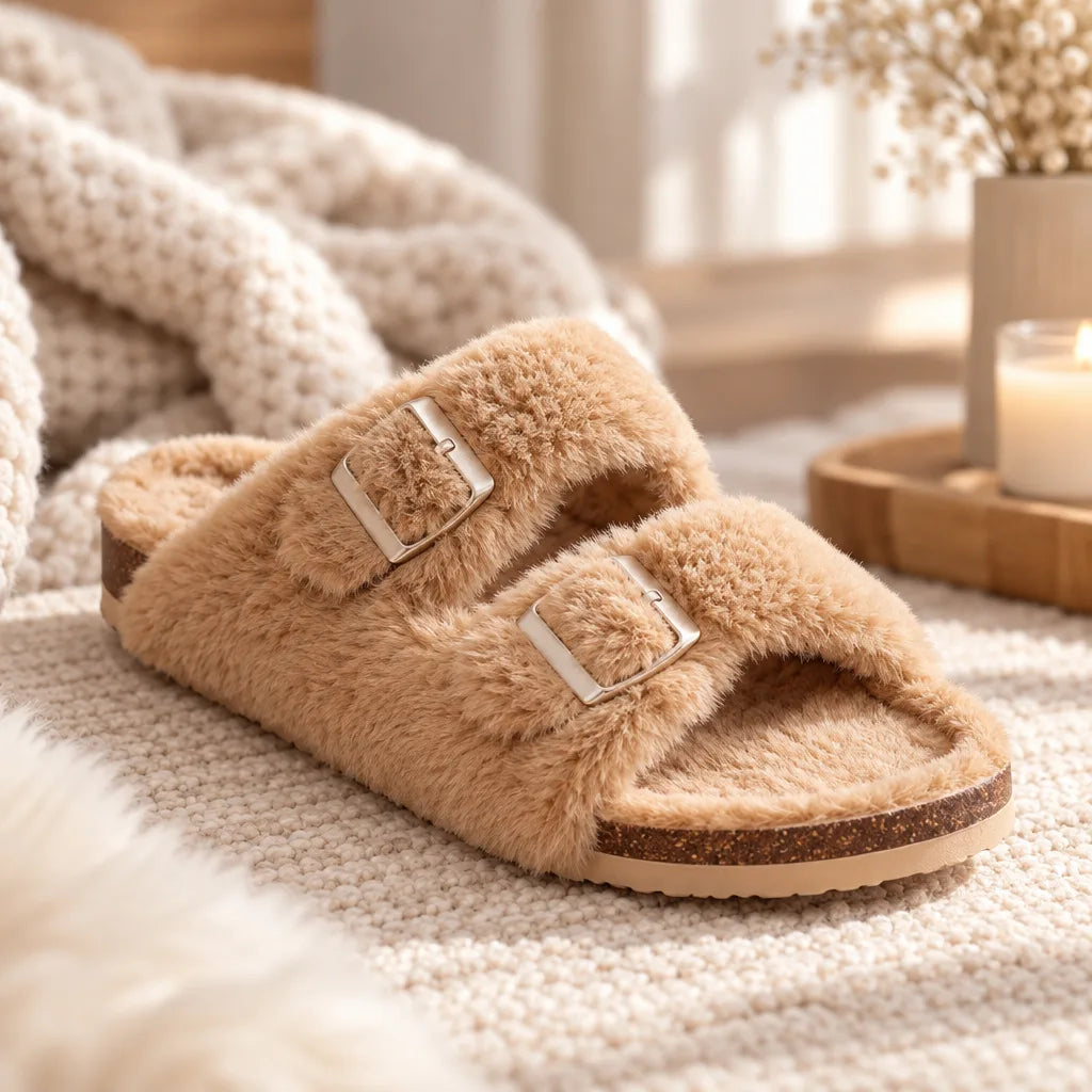 Chaussons fourrure double bride