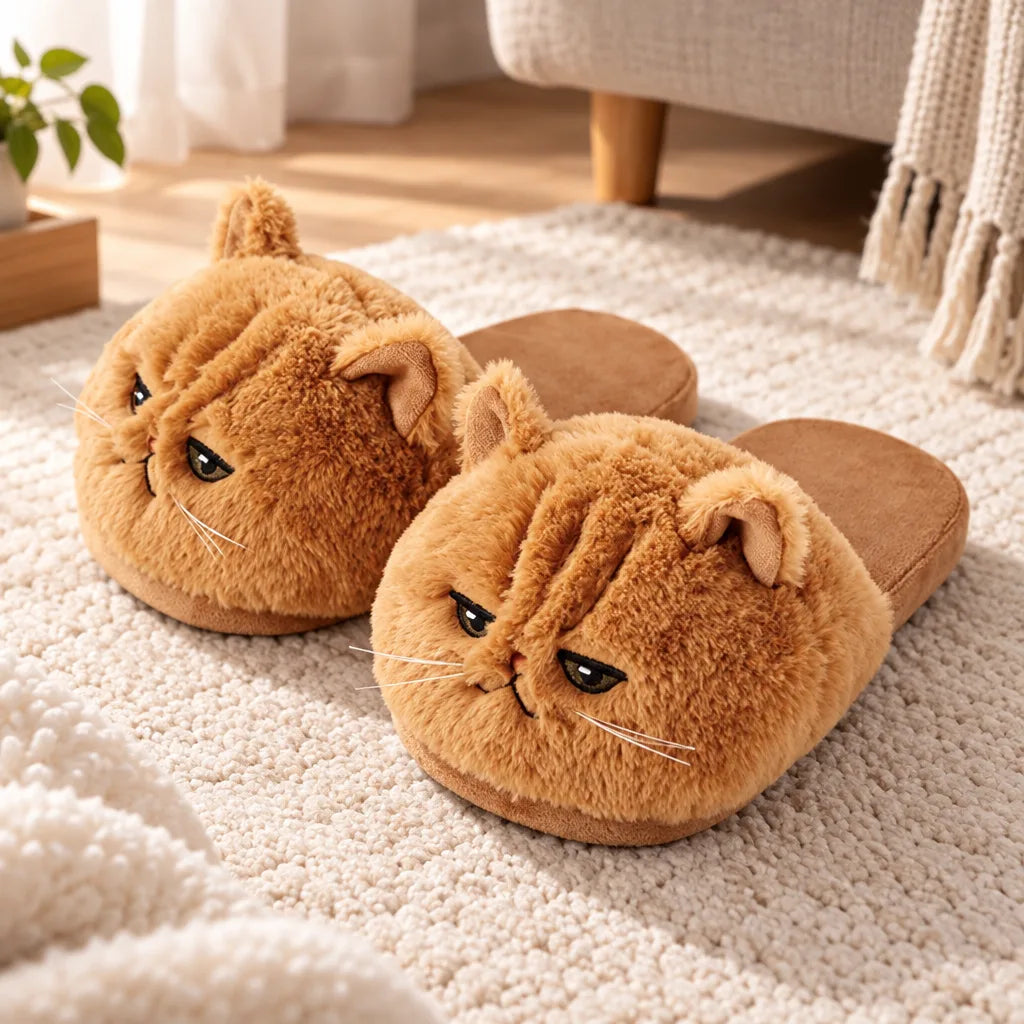 Chaussons peluche chat adulte
