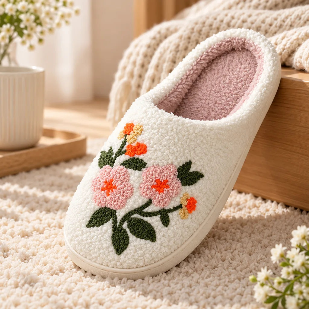 Chausson femme motif fleur