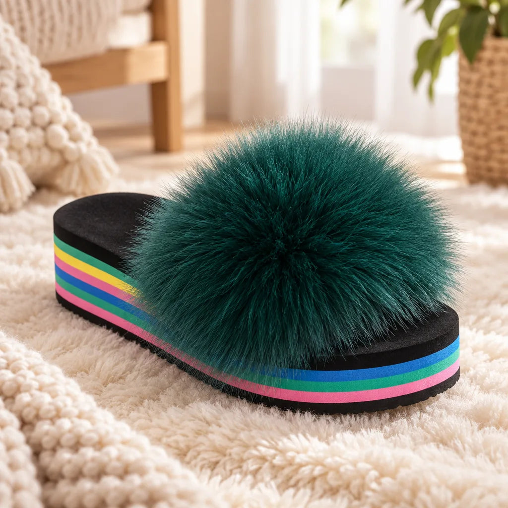Chaussons fourrure femme compensés