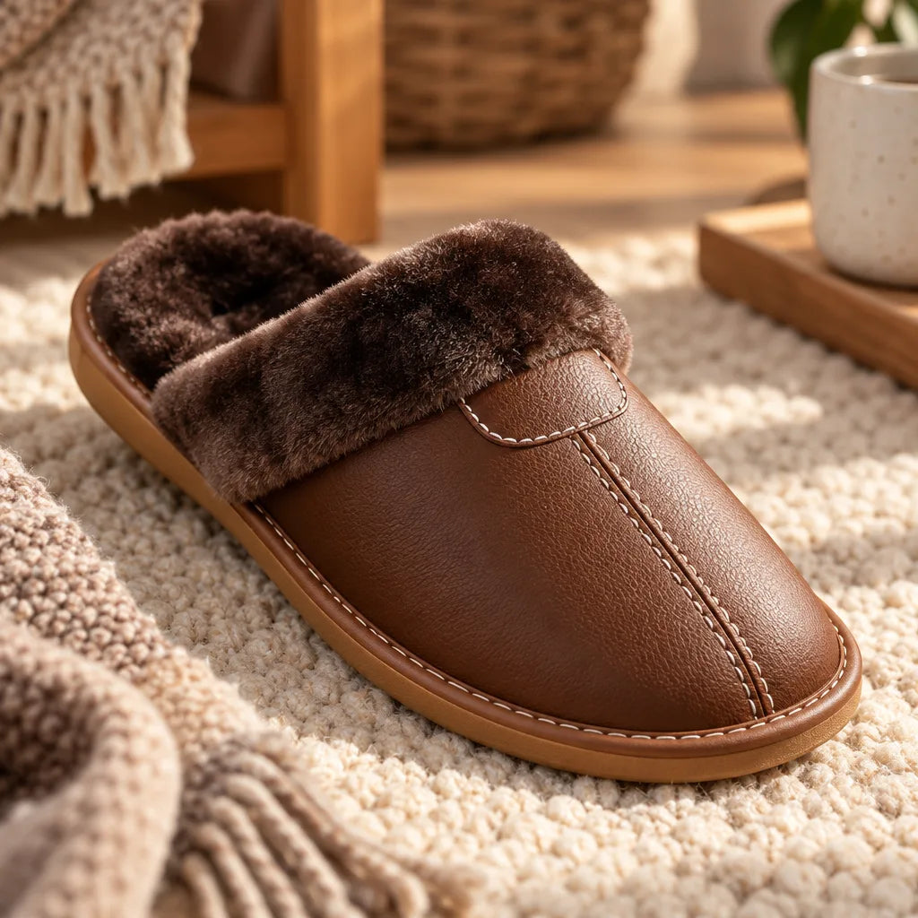 Chausson cuir fourré homme