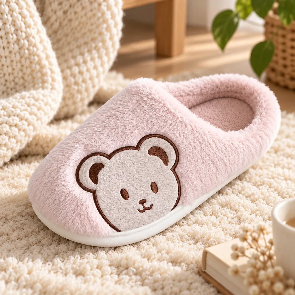 Chausson femme motif ourson