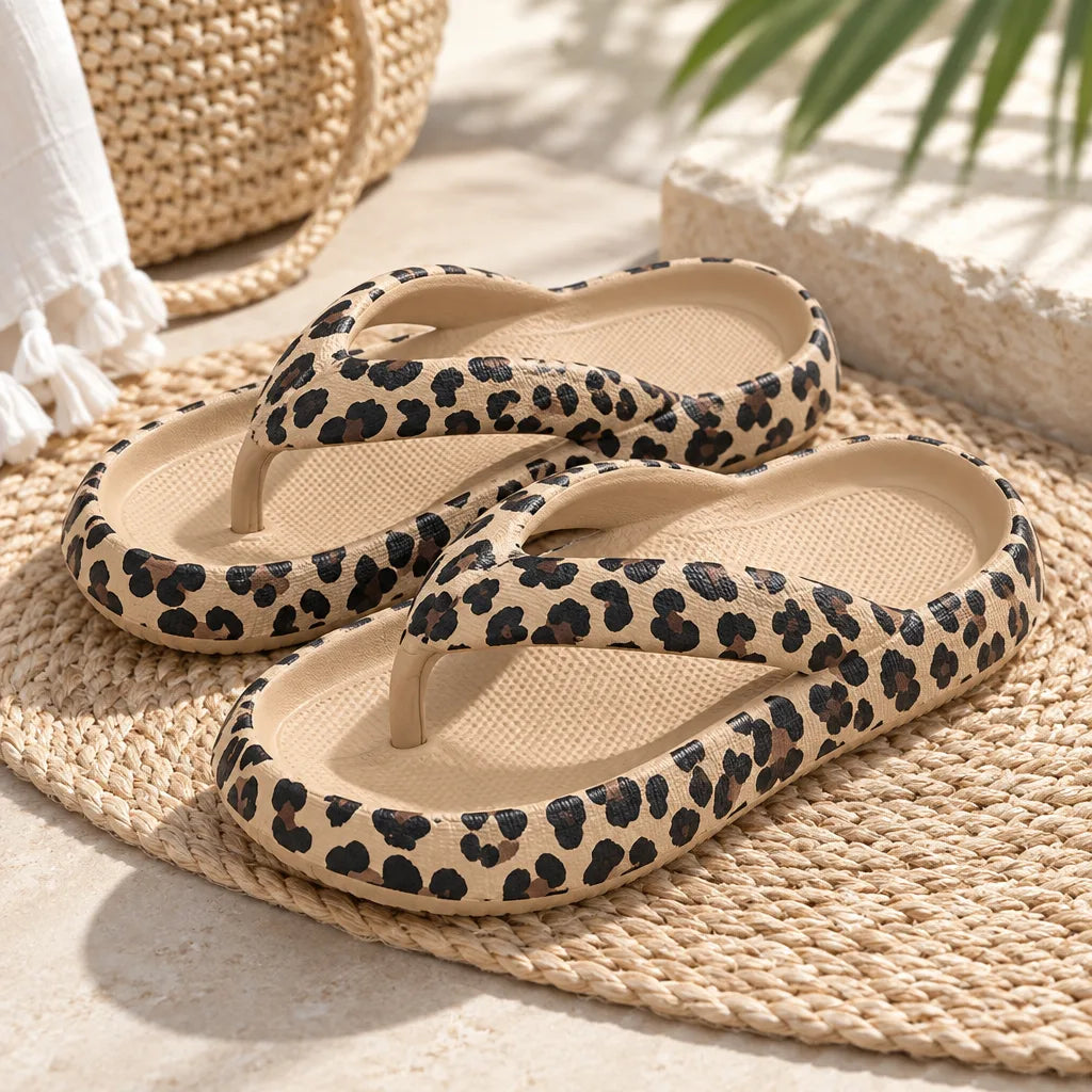 Tongs femme motif léopard