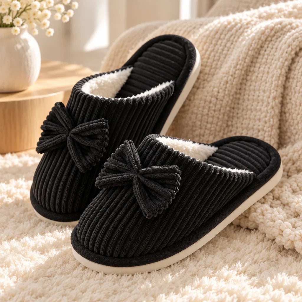 Chausson femme velours noeud