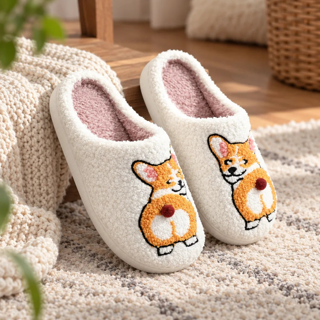Chausson corgi peluche antidérapant