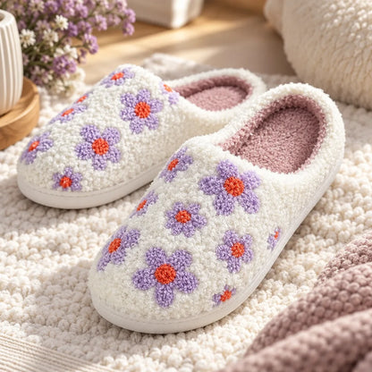 Chausson femme fleurs violettes