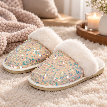 Chausson femme strass fourrure
