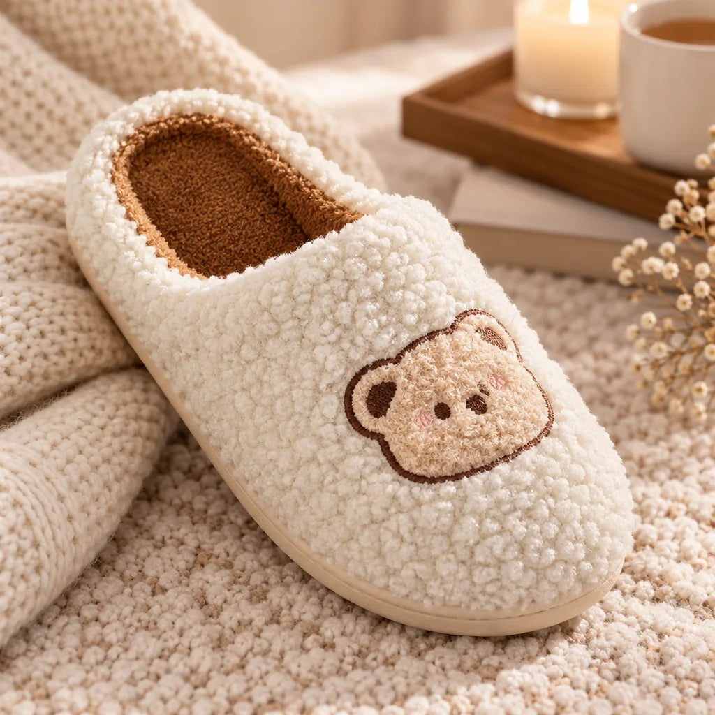 Chausson femme motif ours