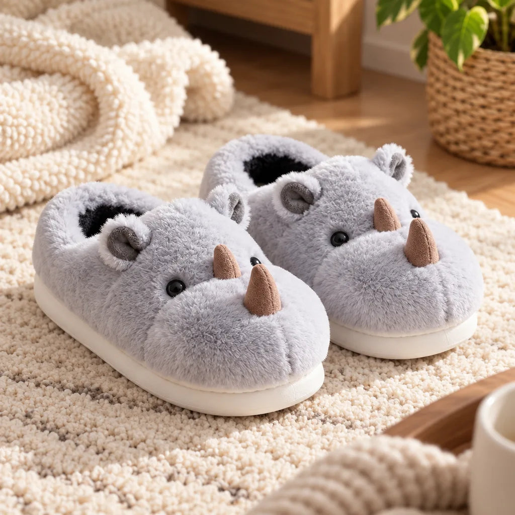 Chausson rhinocéros peluche